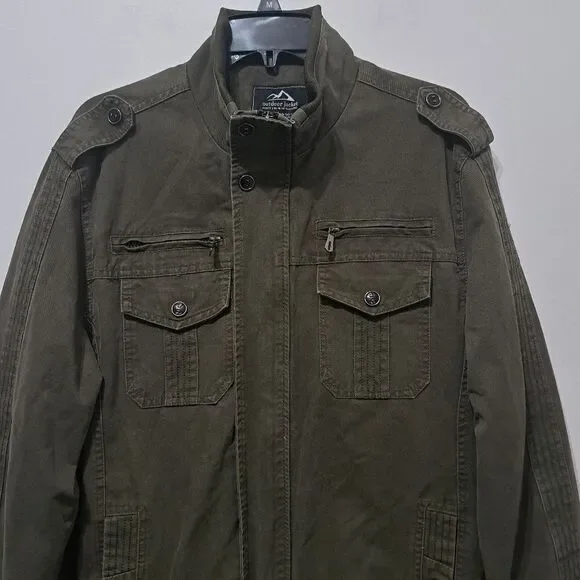 Outdoor Jacket Gorpcore Retro Utility Military Casual Jacket Olive Green Large - Picture 14 of 17